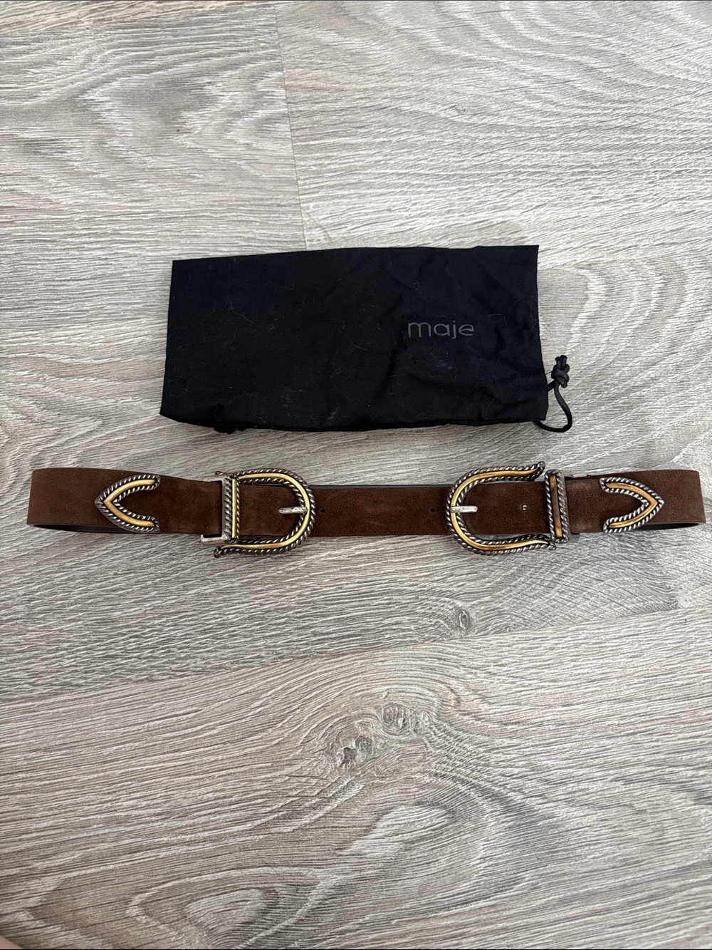 Maje Skinny suede belt with double buckle